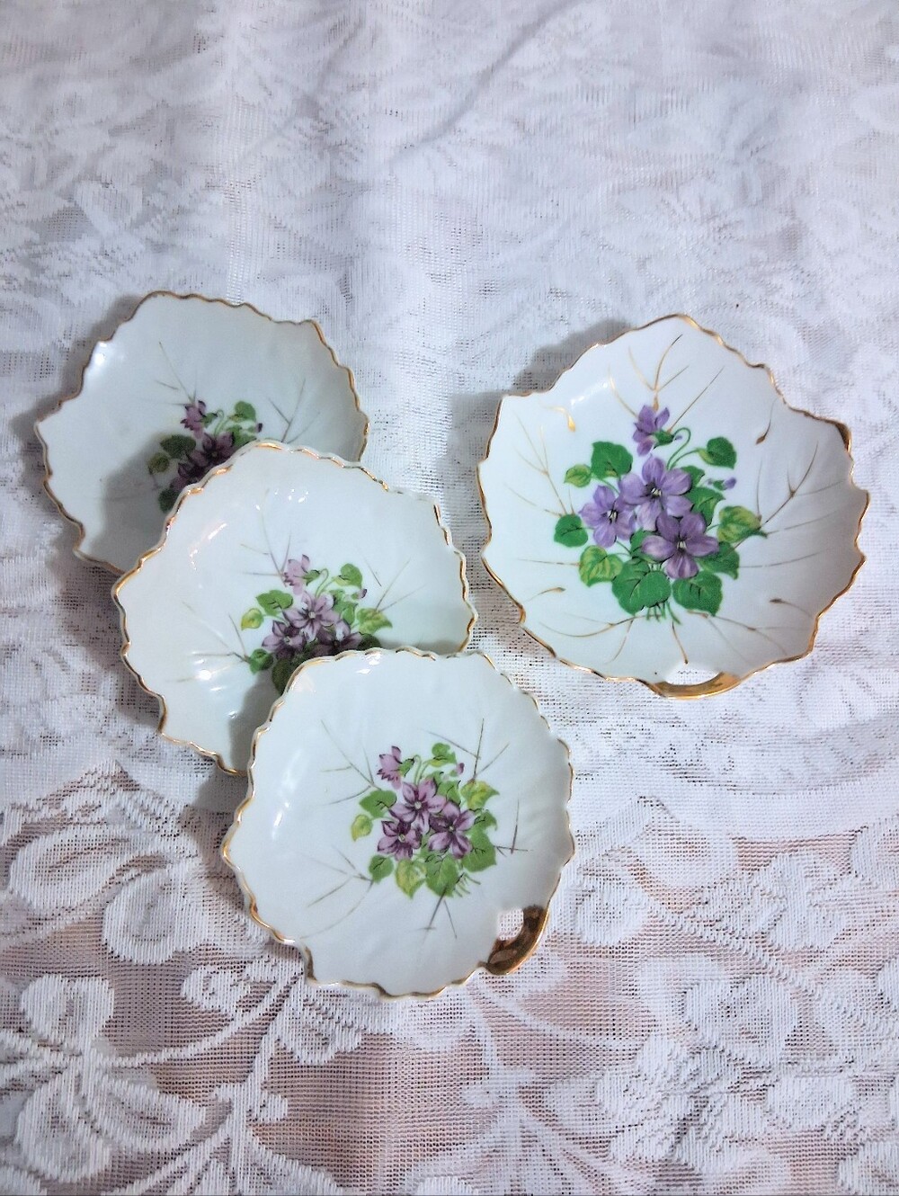 Vintage Nasco Japan Violets Trinket Dish Tea Dishes Set Of 4